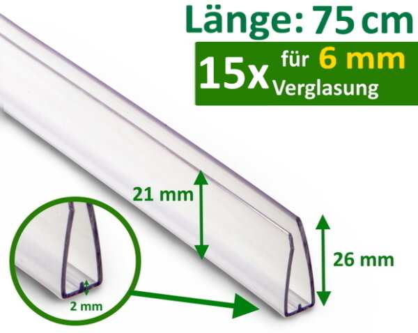 U-Schiene (75 cm 15 Stück) für 6 mm Plattenstärke MacGreen®